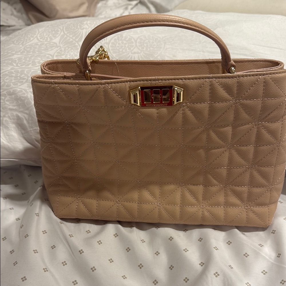 Rebecca Minkoff Quilted Satchel in Blush Tan with Gold Hardware